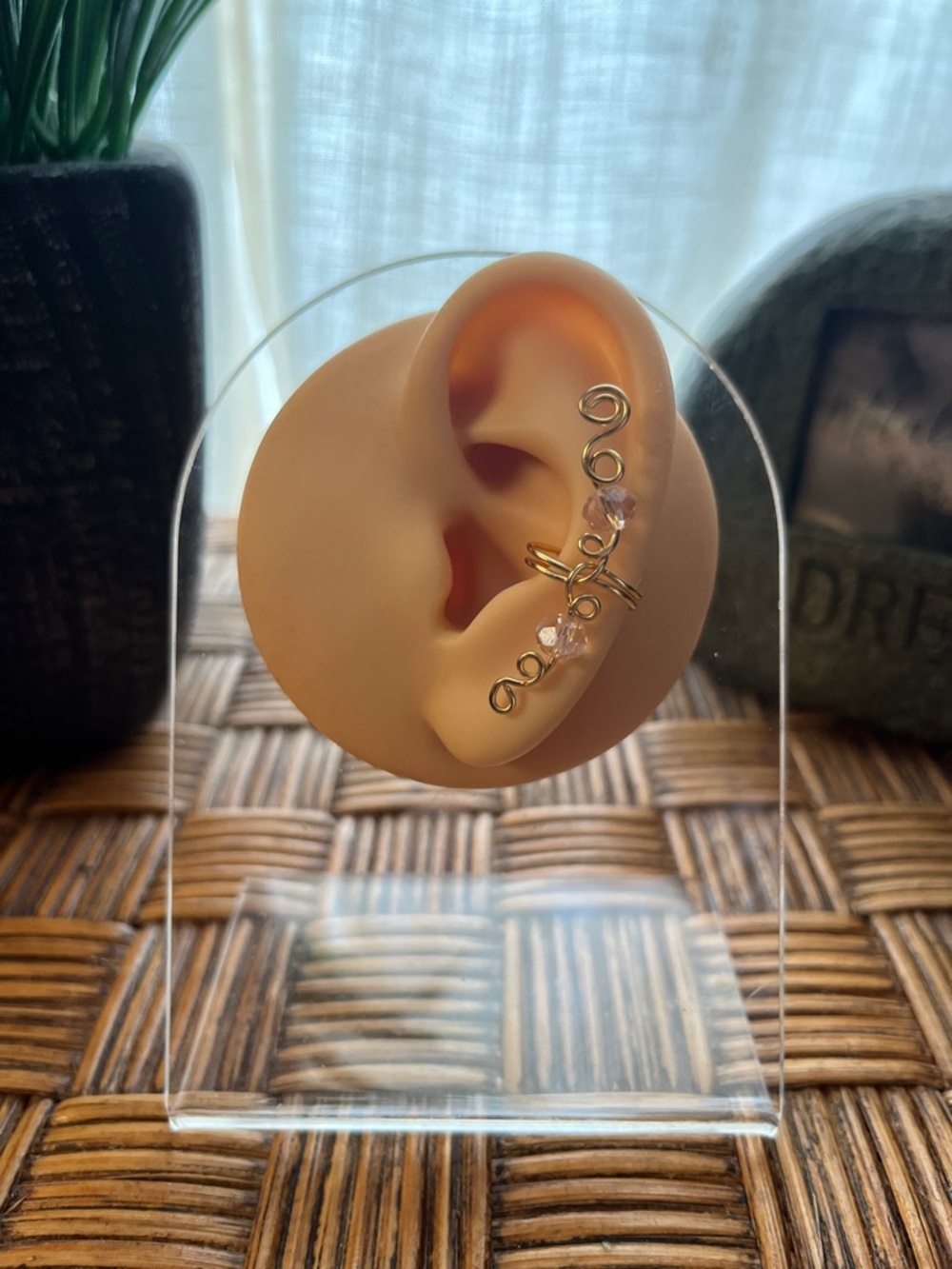 Gold-Tone Multi-Hoop Ear Cuff with Pink Crystal Accents